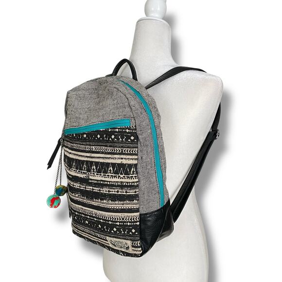 Pistil It Girl Backpack Multi Color Textured Canvas Faux Leather Book Bag - Picture 2 of 15